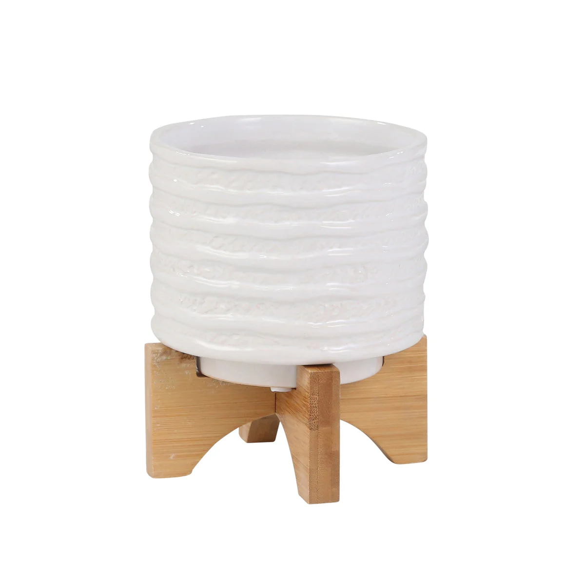Sagebrook Home Ceramic 6`` Planter On Stand, White Stripe