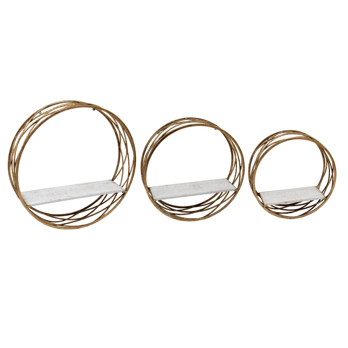 Sagebrook Home Set of 3 Metal Round Wall Shelves,White/Gold