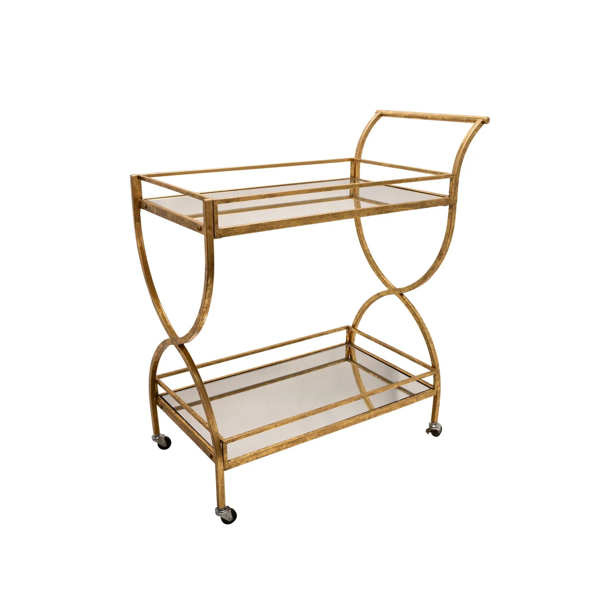 Sagebrook Home Metal 33`` 2-Tier Rolling Bar Cart, Gold