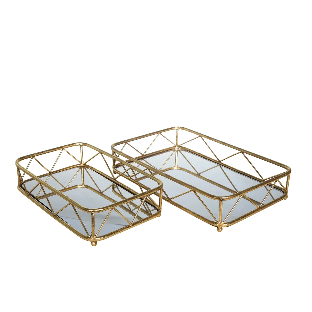 Sagebrook Home Set of 2Metal/Glass Trays, Gold Leaf