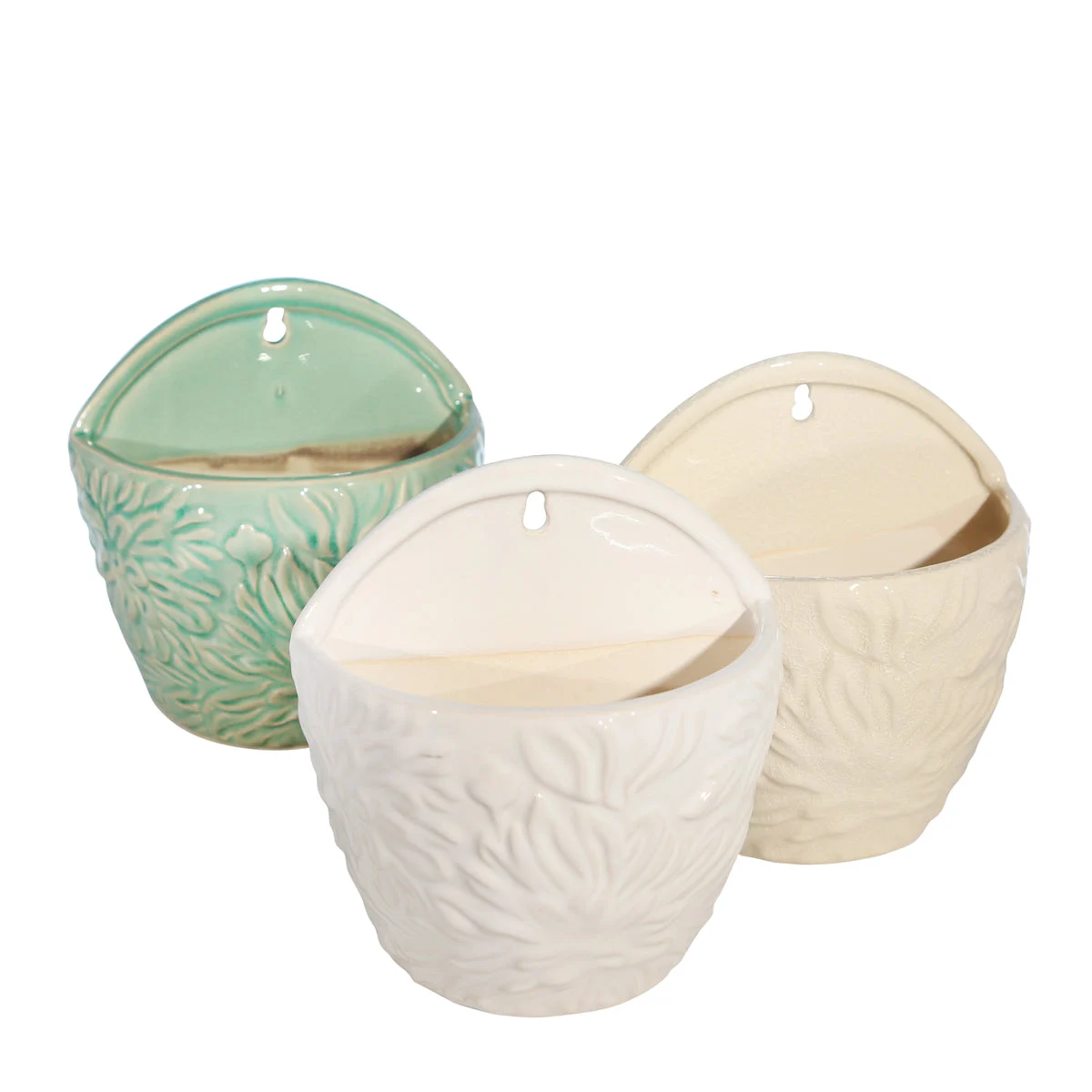 Sagebrook Home Set of 3 Ceramic 7" Wall Pockets, Multi