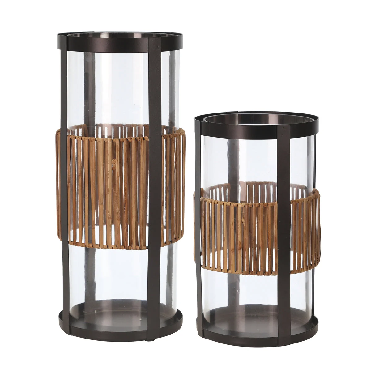 Sagebrook Home Set of 2 Metal / Glass 16 / 12`` Hurricanes, Black
