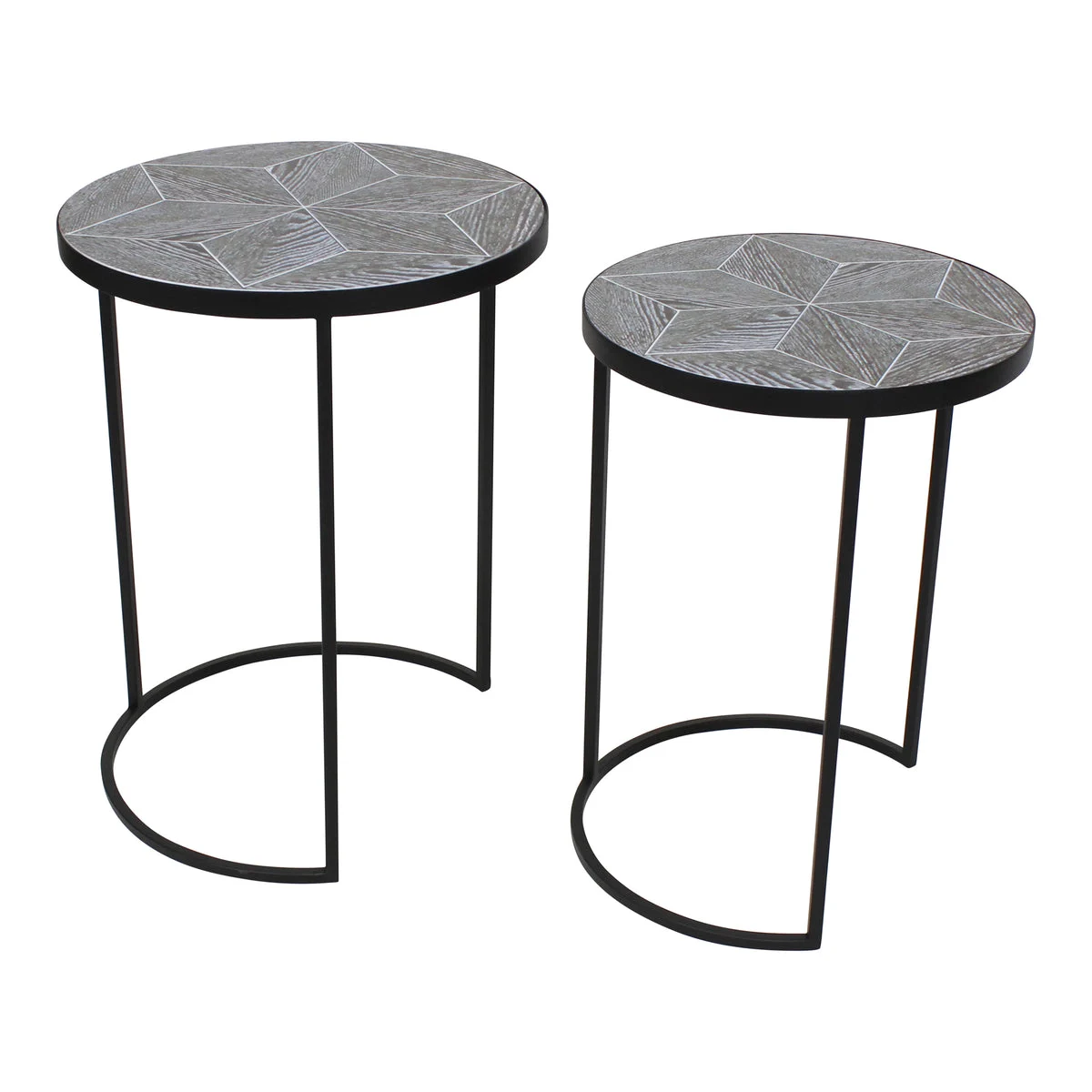 Sagebrook Home Set of 2 Metal/Wood 22/24" Round Accent Tables, Black