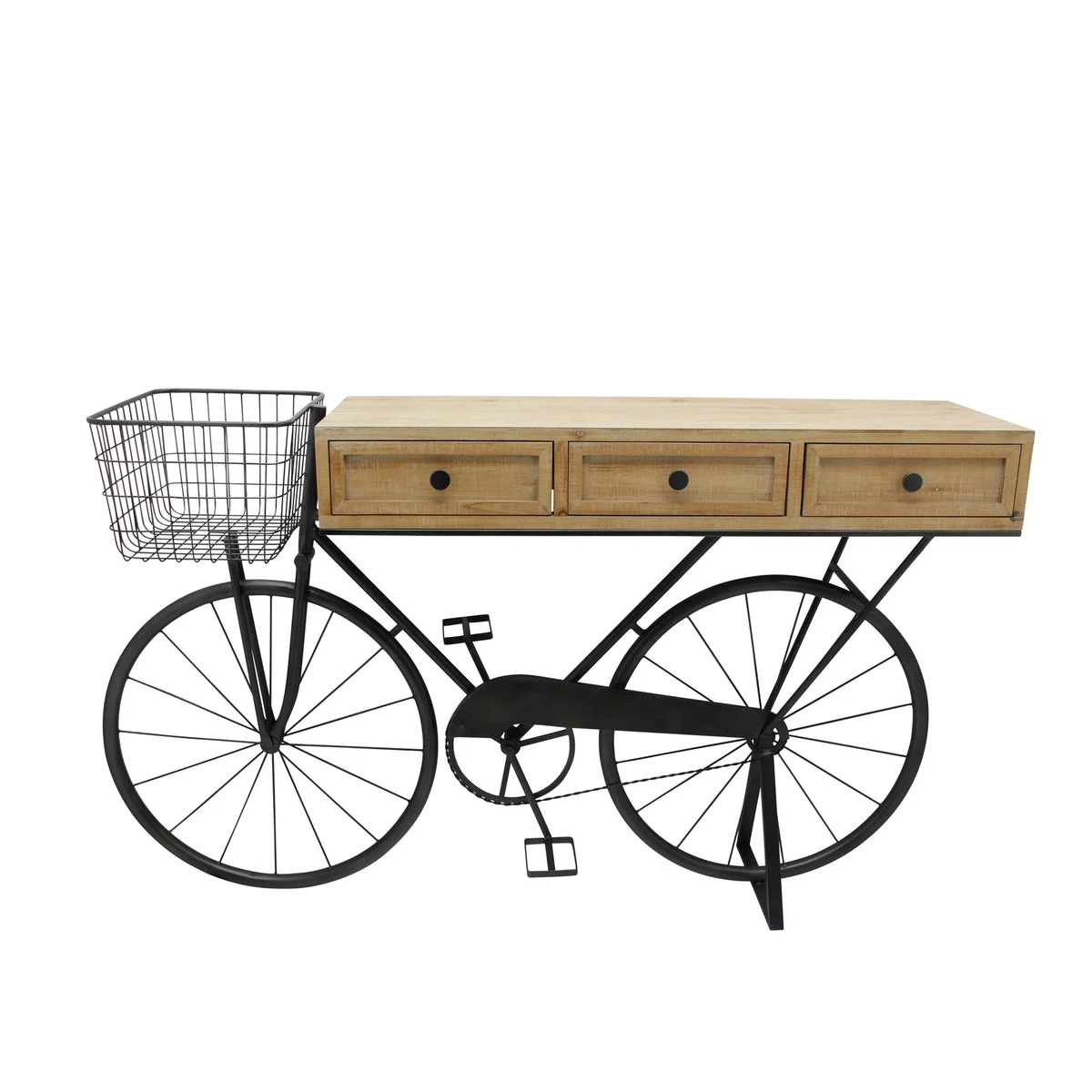 Sagebrook Home 14903 34" Iron/Wood Bicycle Console with Drawers, Brown