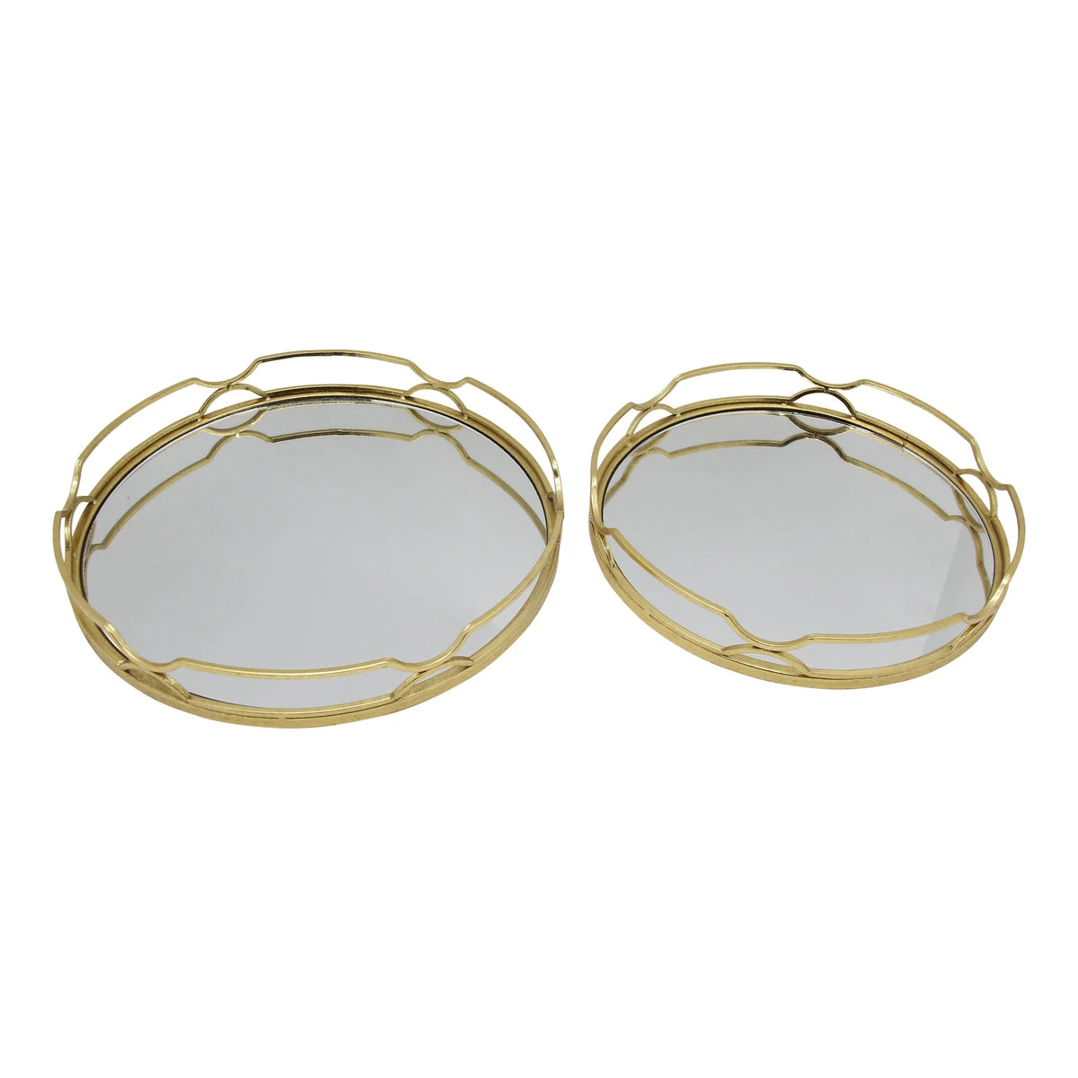 Sagebrook Home Set of 2 Metal 18/16`` Round Trays, Gold Leaf