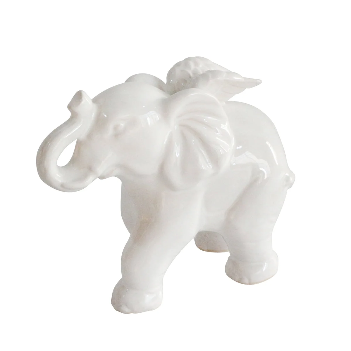 Sagebrook Home 14938 7" Ceramic Elephant Angel Figurine, White