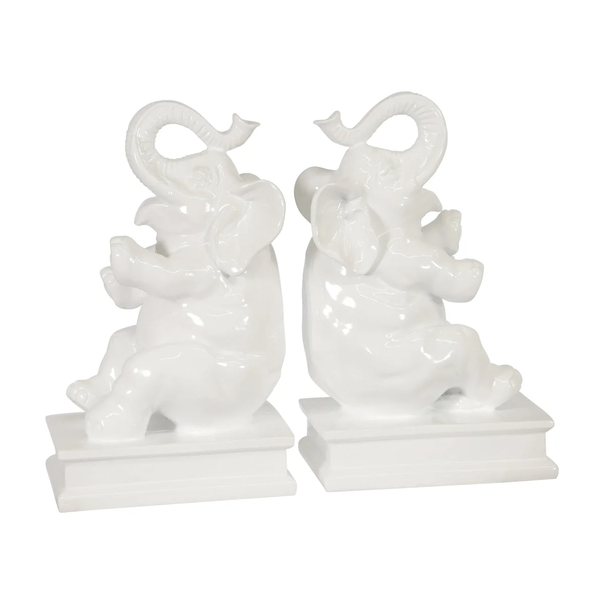 Sagebrook Home 14972 9" H Polyresin Elephant Bookends, White, Set of 2
