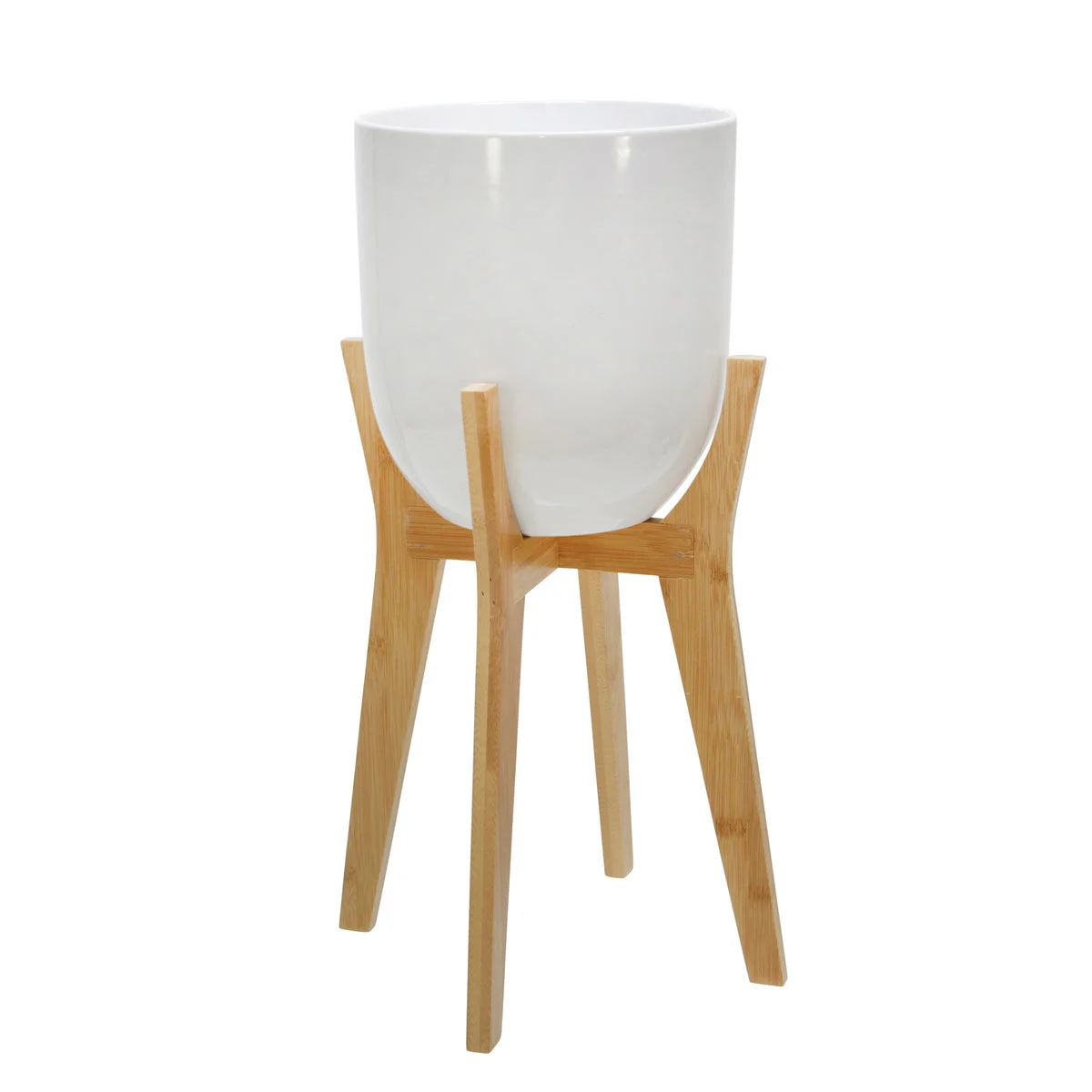 Sagebrook Home 15037 8" Ceramic Planter with Wooden Stand, White