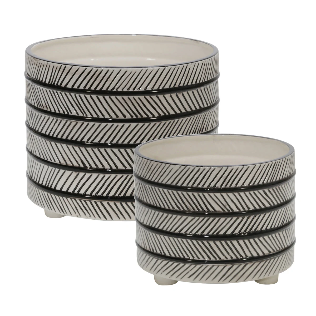 Sagebrook Home Set of 2 Ceramic Diamond Footed Planter 10/12", Gray