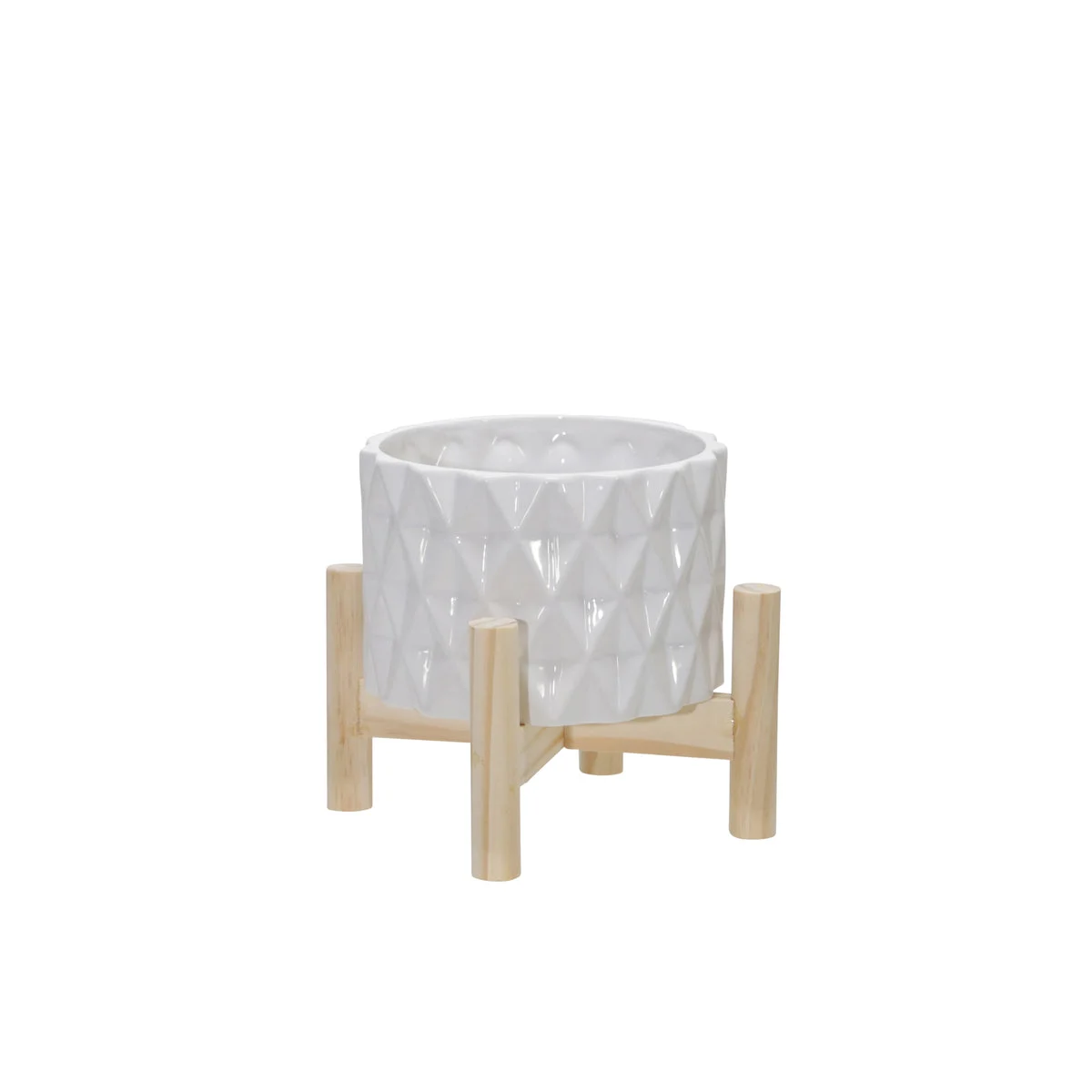 Sagebrook Home 6" Ceramic Diamond Planter W/ Wood Stand, White
