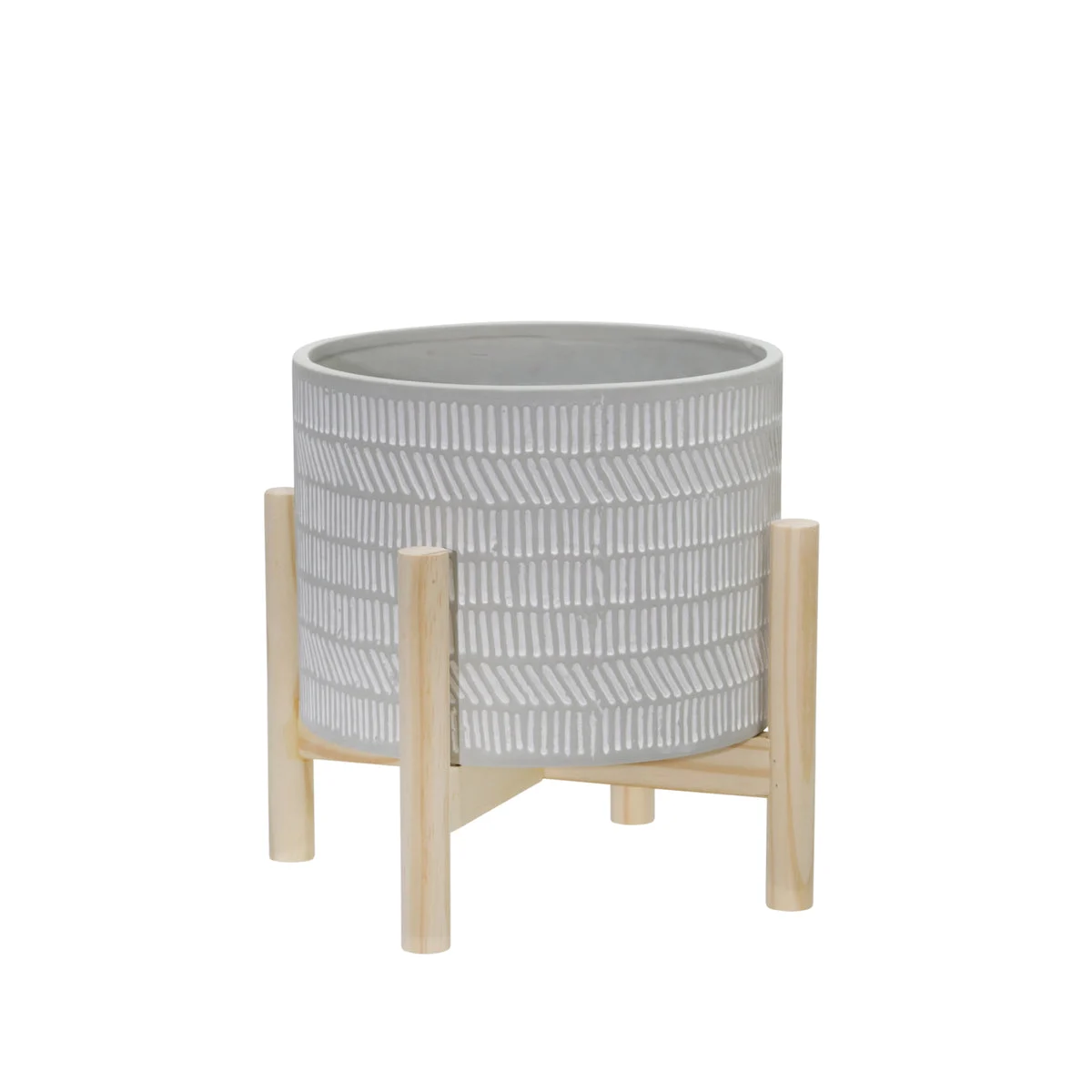 Sagebrook Home 8" Ceramic Tribal Planter W/ Wood Stand, Beige