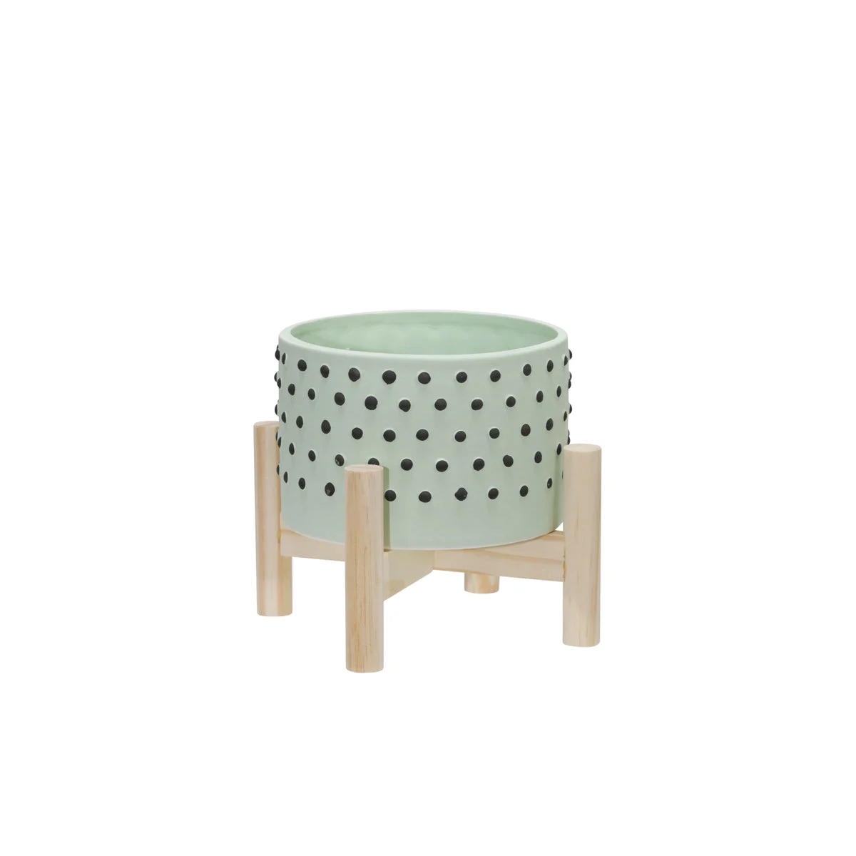 Sagebrook Home 6" Ceramic Dotted Planter W/ Wood Stand, Green