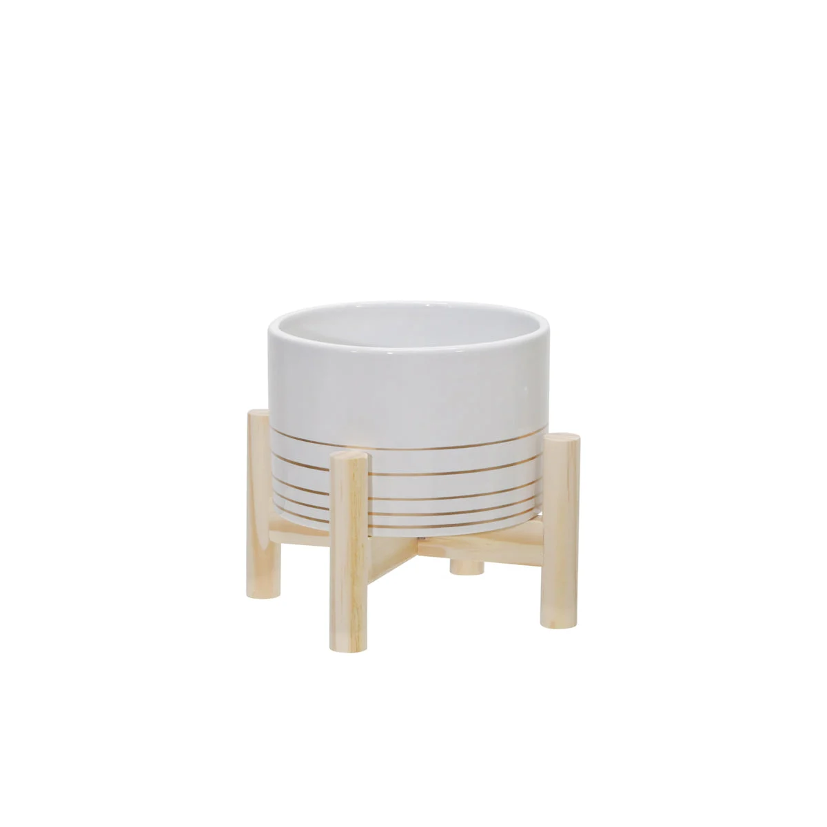 Sagebrook Home 15076-03 6" Ceramic Metallic Planter with Wood Stand, White