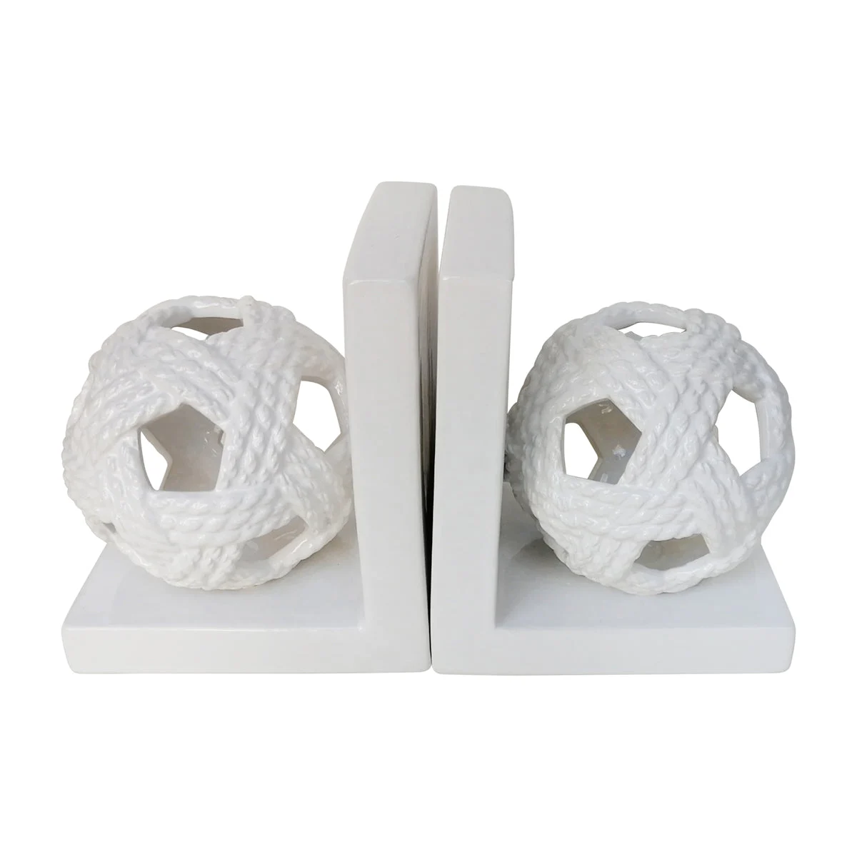 Sagebrook Home 15083 7" H Ceramic Orb Bookends, White, Set of 2