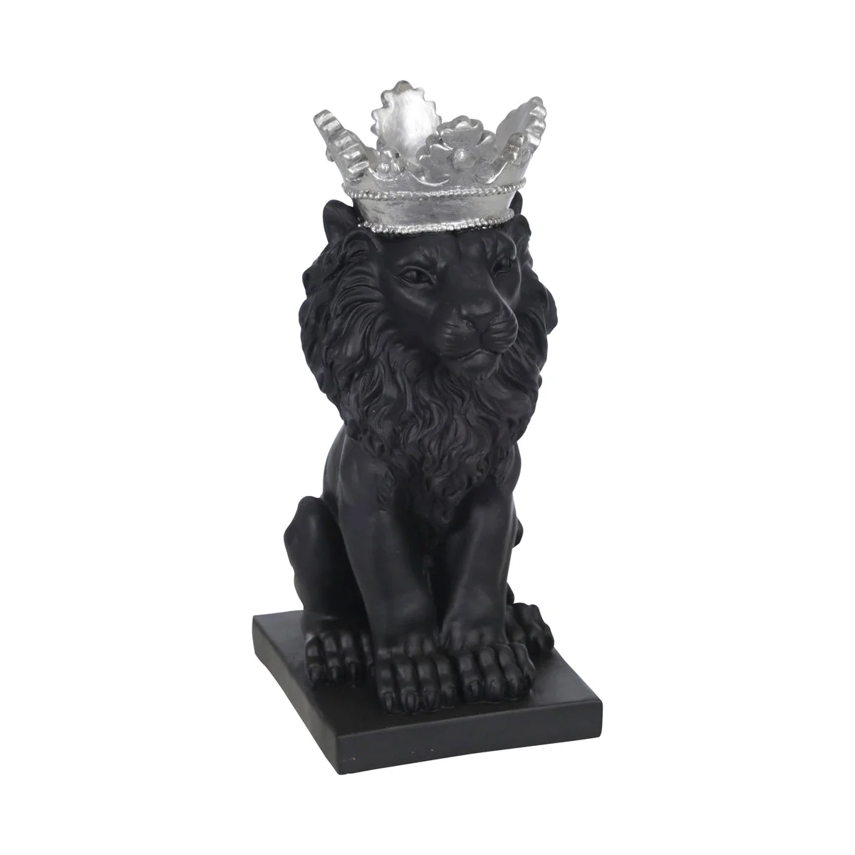 Sagebrook Home 15097-01 8" Polyresin Lion with Crown Figurine, Black/Silver