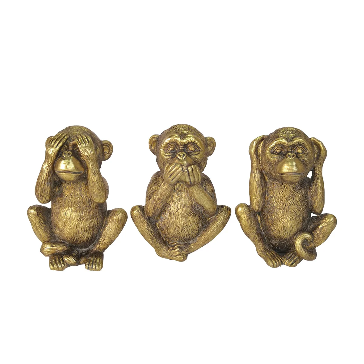 Sagebrook Home Set of 3 Polyresin No Hear/Speak/See Monkeys, Gold