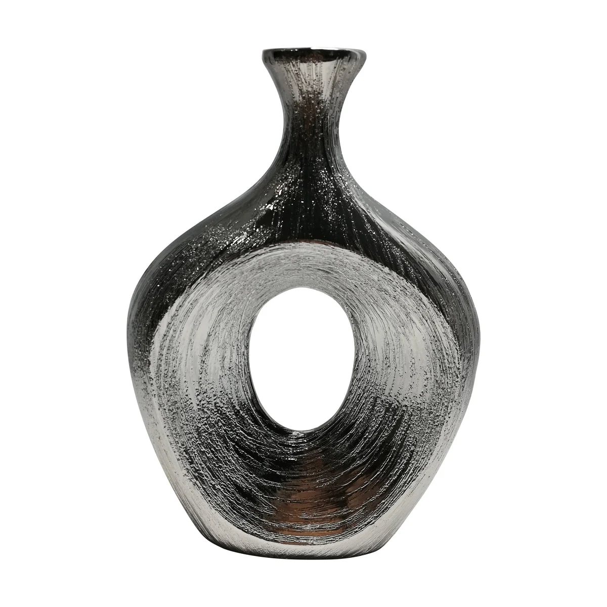 Sagebrook Home 13" Scratched Oval Vase Cut-Out, Silver