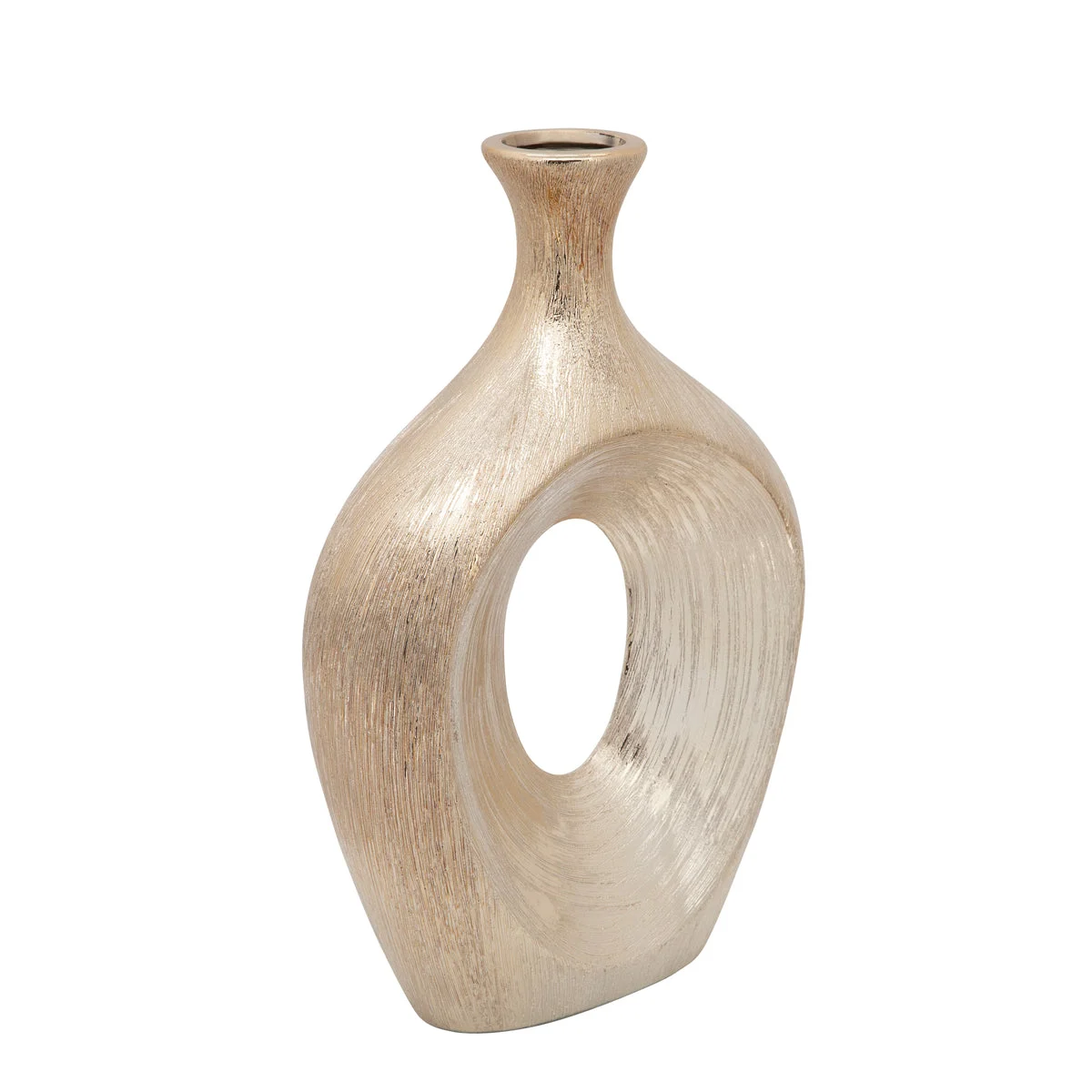 Sagebrook Home 13" Scratched Oval Vase Cut-Out, Champagne