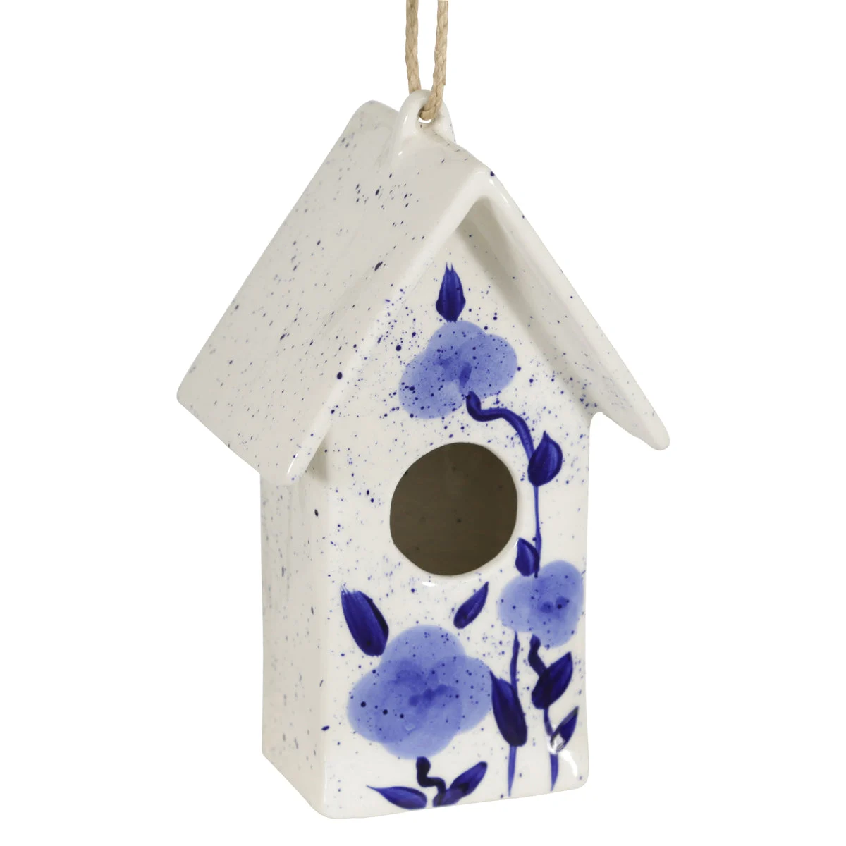 Sagebrook Home Ceramic 10`` Floral Birdhouse, Blue