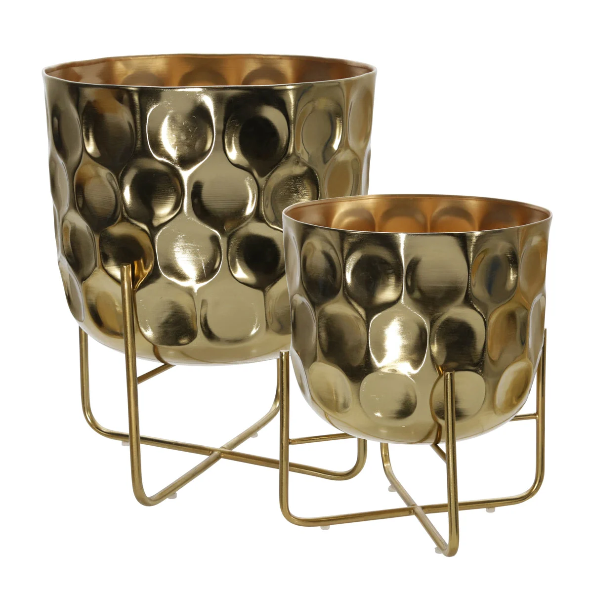 Sagebrook Home Set of 2 Metal 12/15" Hammered Planter, Gold