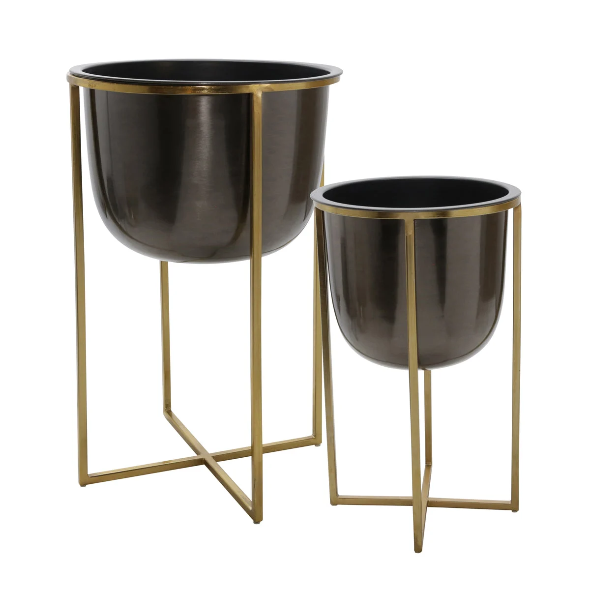 Sagebrook Home 15163 25"/21" Metal Planter with Stand, Gunmetal/Gold, Set of 2