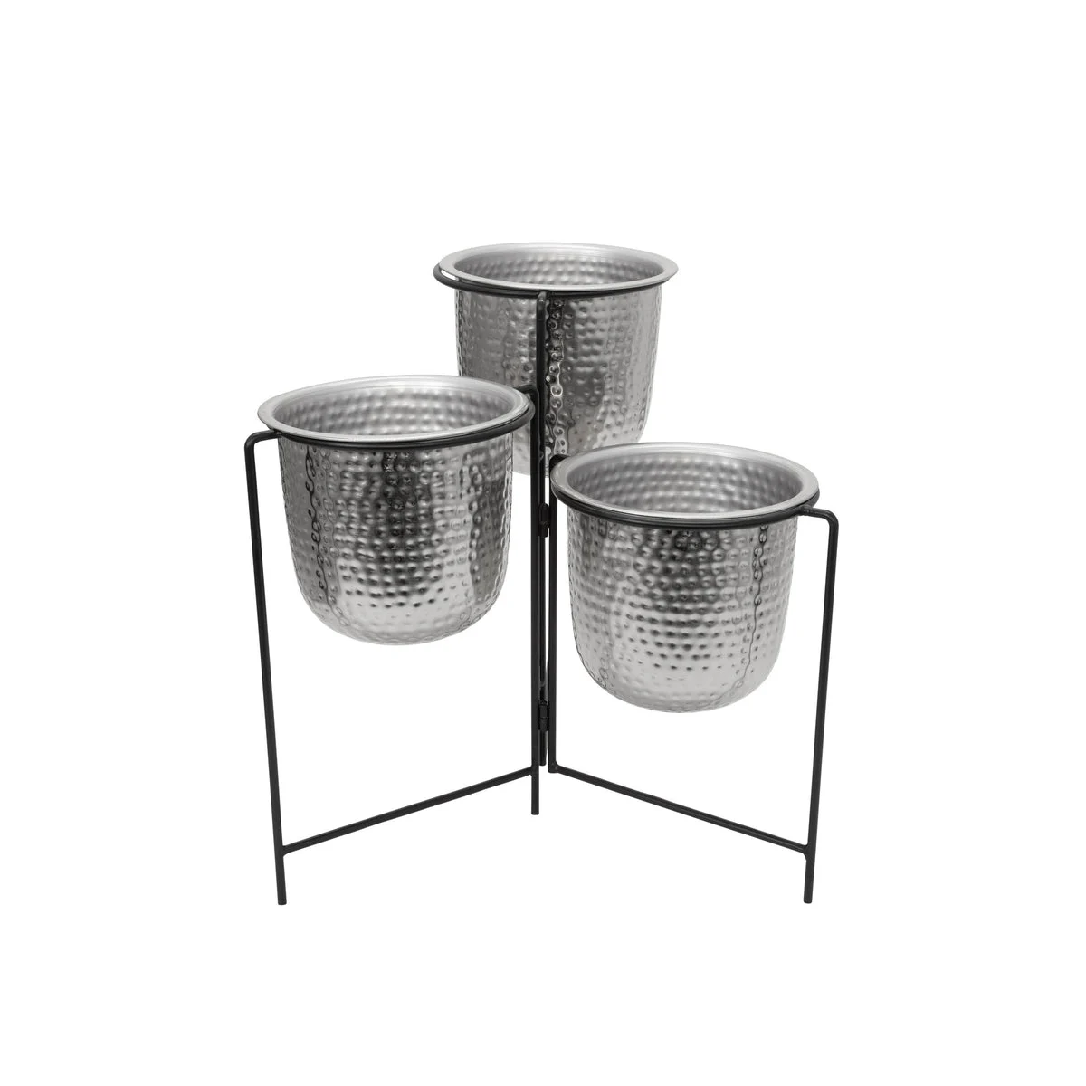 Sagebrook Home Metal 20" Hammered Planter Trio W/ Stand, Silver