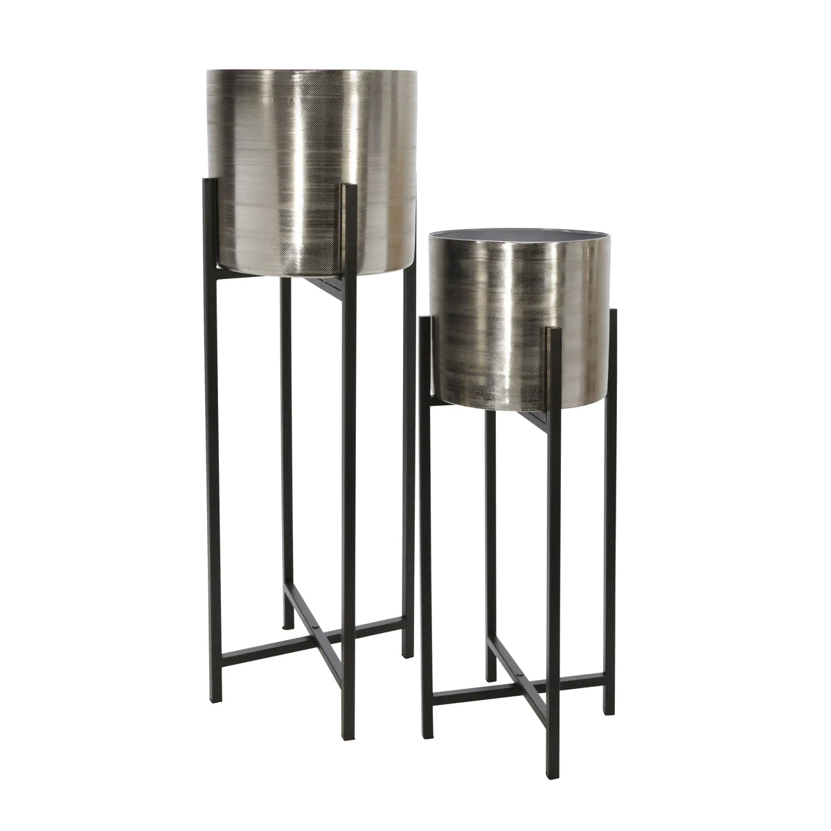Sagebrook Home Set of 2 Metal 38/47`` Metal Planter On Stand, Silver/Bl