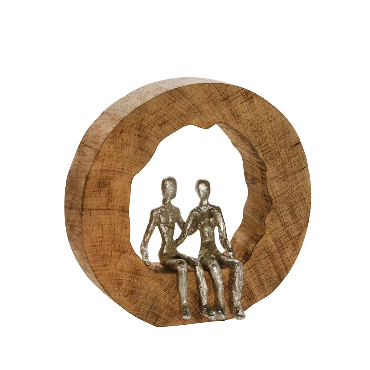Sagebrook Home Aluminum Couple In Mango Wood, Silver/Brown