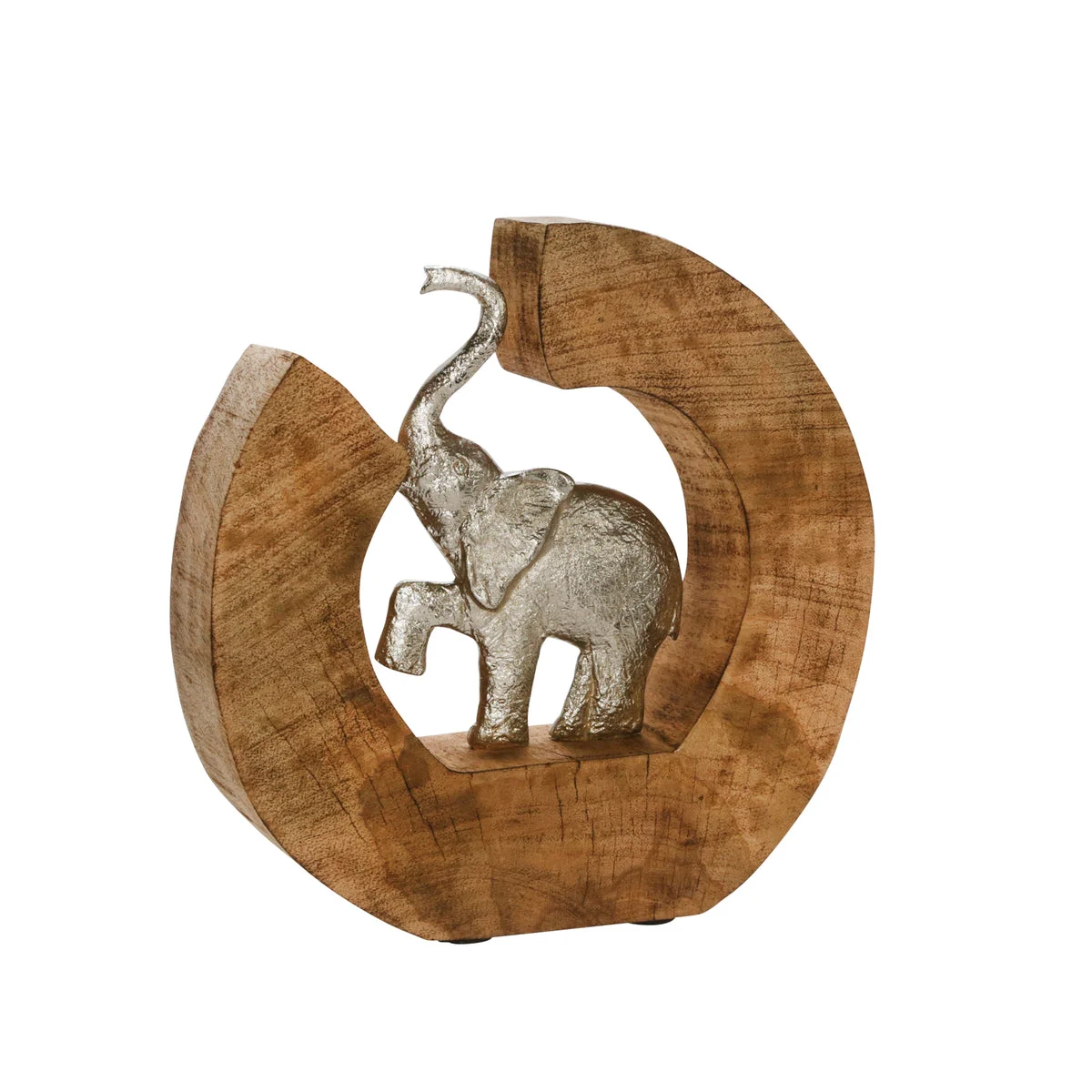 Sagebrook Home Aluminum Elephant In Mango Wood, Silver/Brown