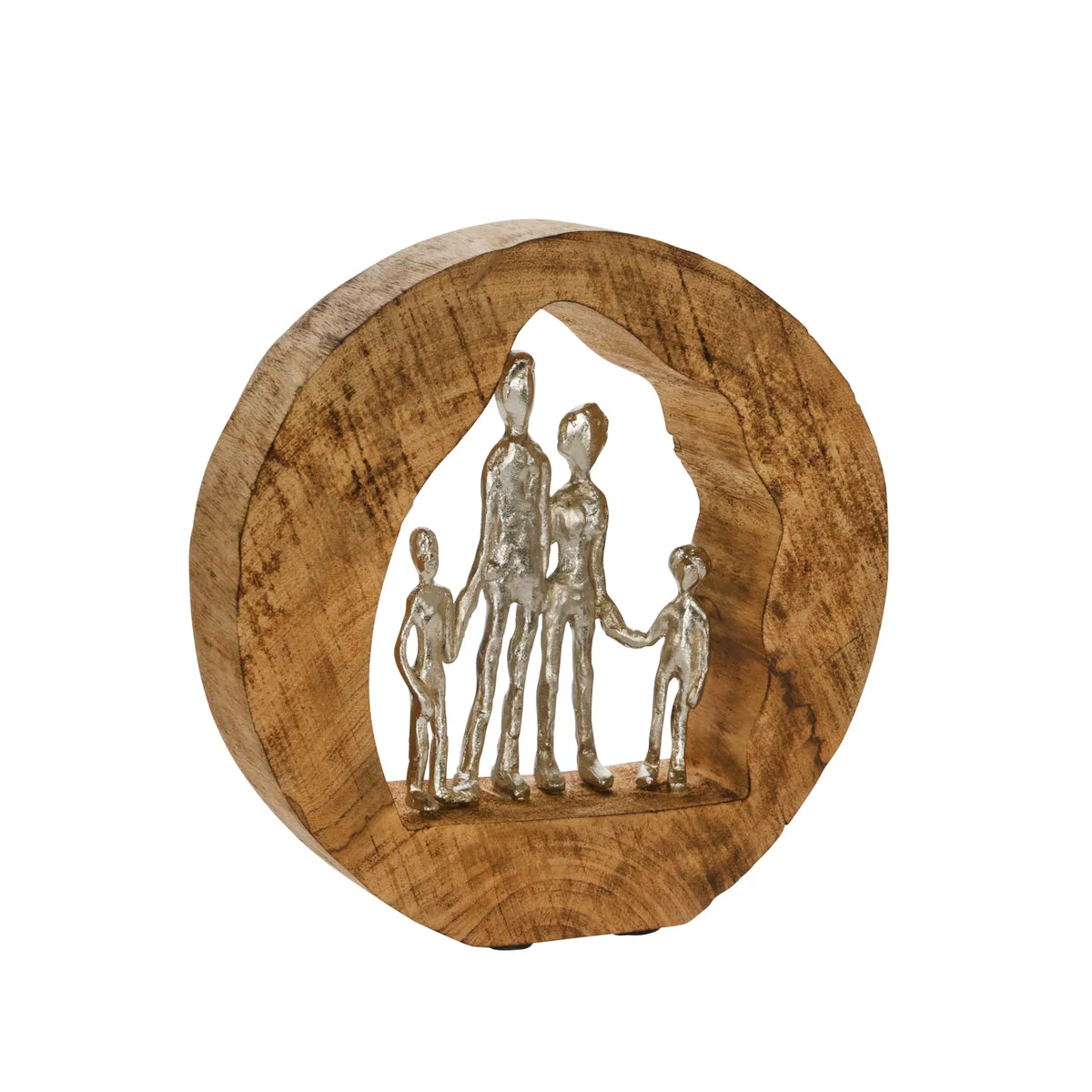 Sagebrook Home Aluminum Family In Mango Wood, Silver/Brown
