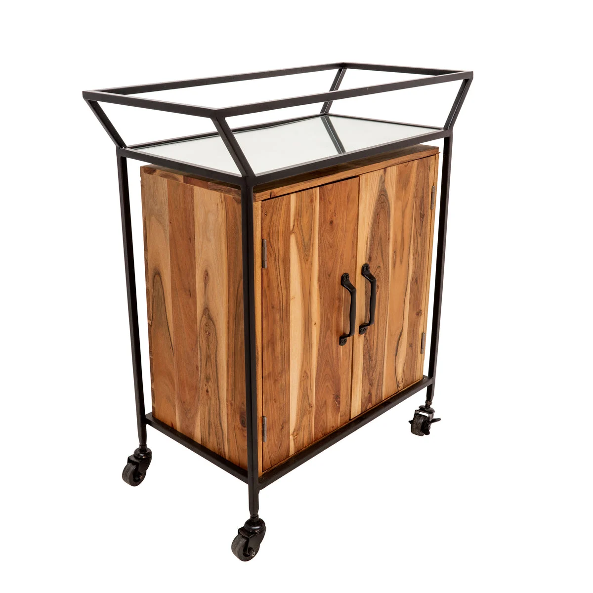 Sagebrook Home 15184 33" H Metal/Wood 2-Door Bar Cart with Mirror, Brown