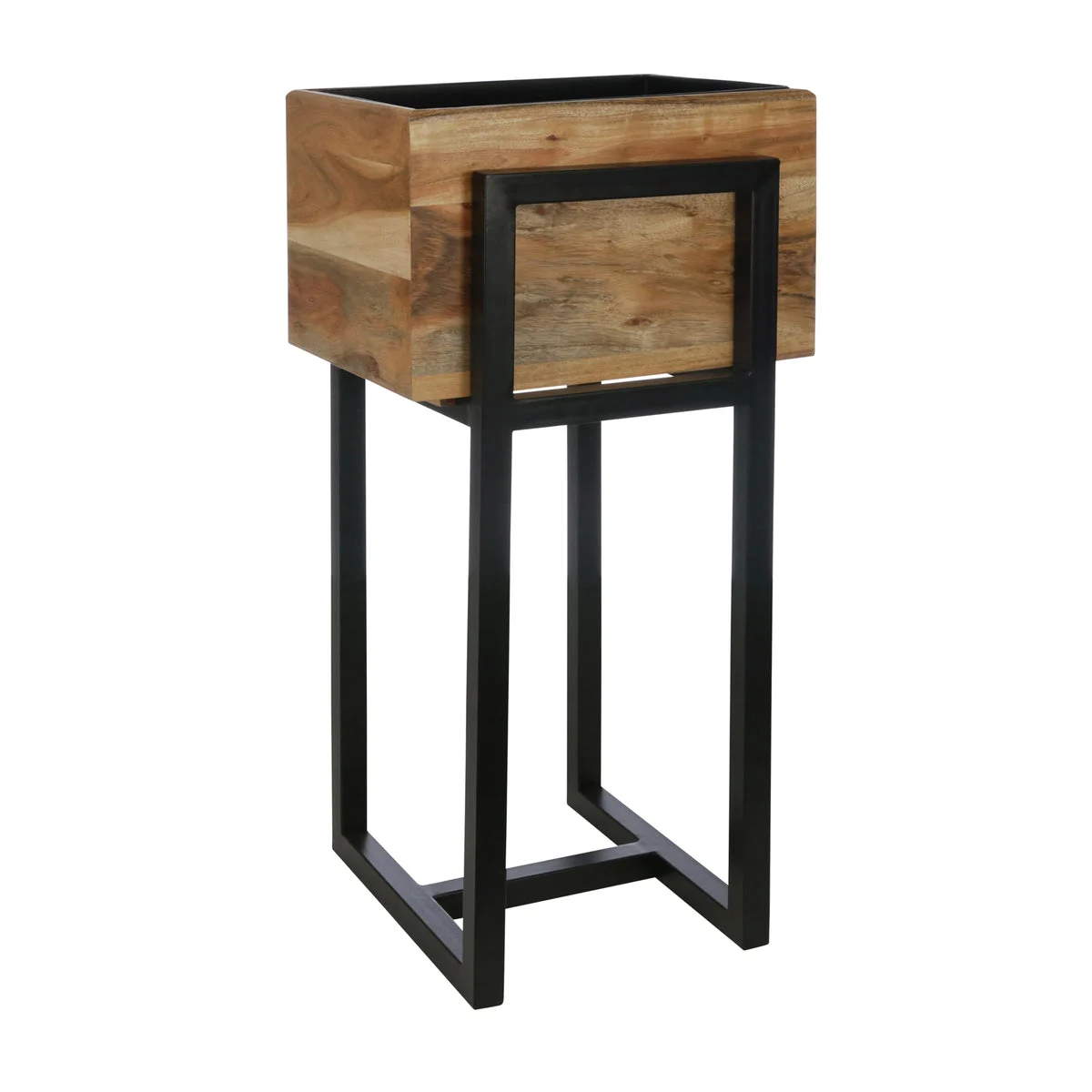 Sagebrook Home 15186 14" Wood Square Planter On Metal Base, Brown/Black