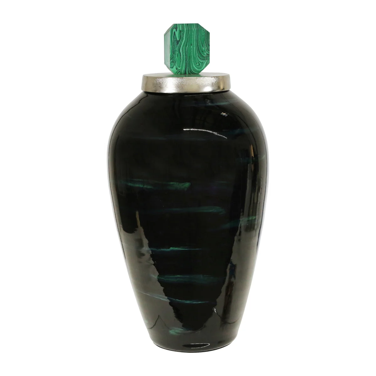 Sagebrook Home Metal 21``H Jar W/ Green Lid, Opal