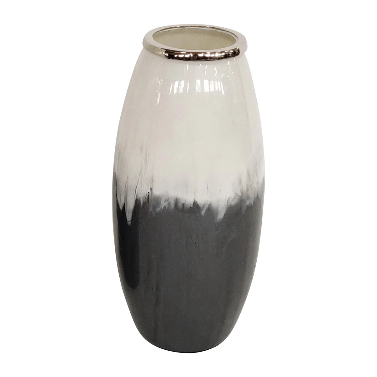 Sagebrook Home Glass 17" Vase W/ Metal Rim, White/Black