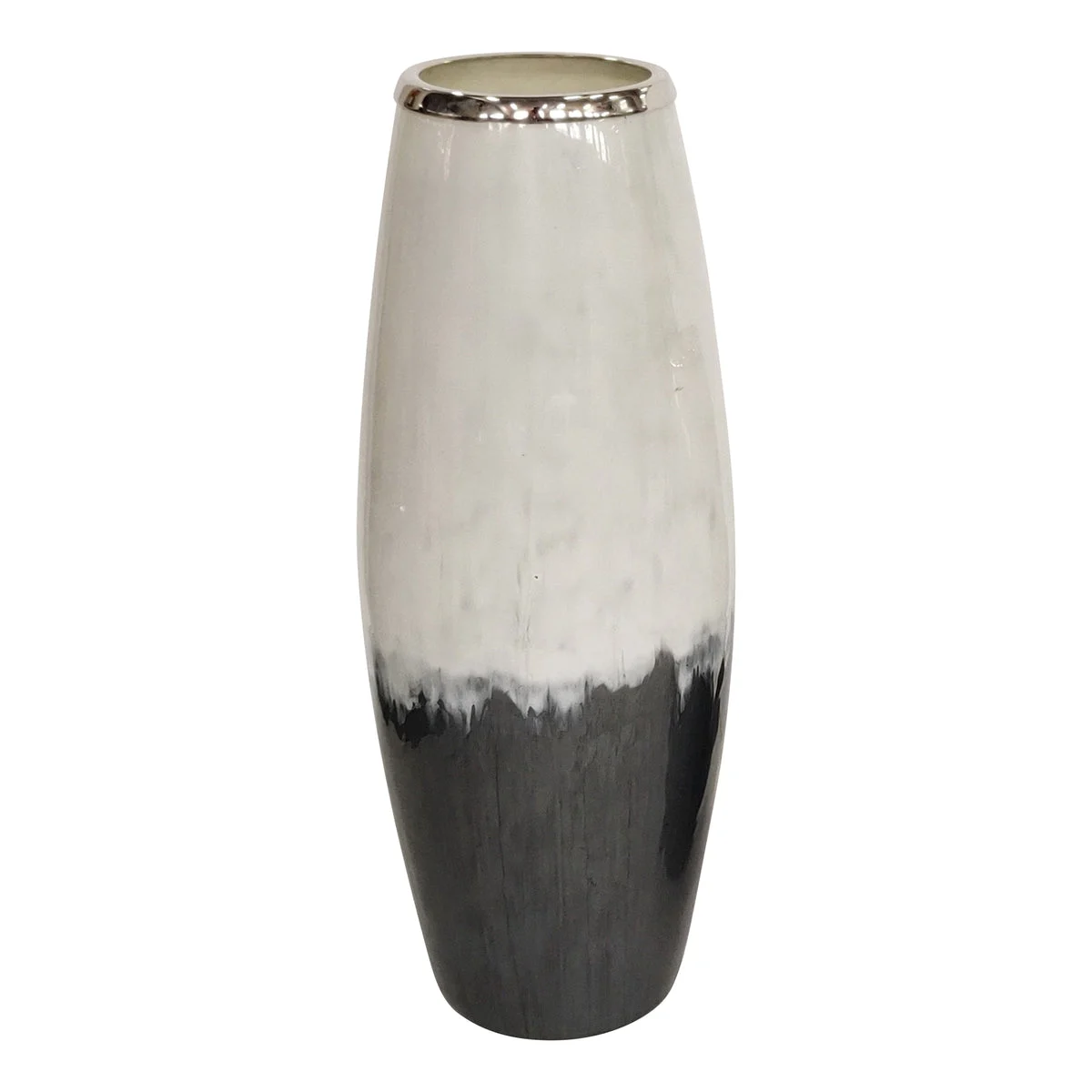 Sagebrook Home 15203 23" Glass Vase with Metal Rim, White/Black