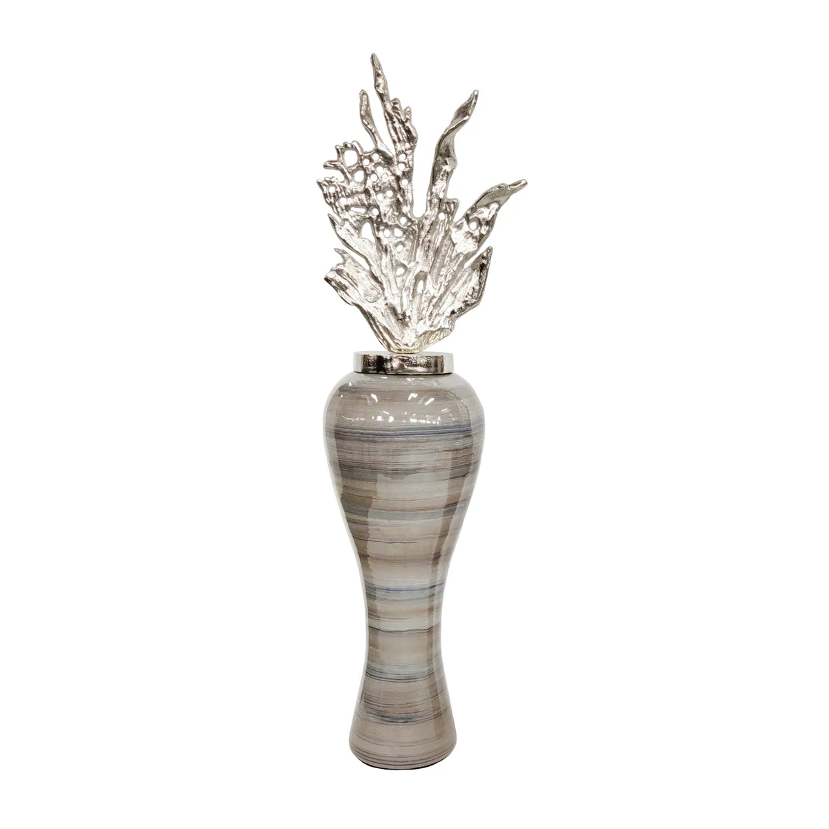 Sagebrook Home Glass 44``H Bottle W/ Aluminum Top, Silver