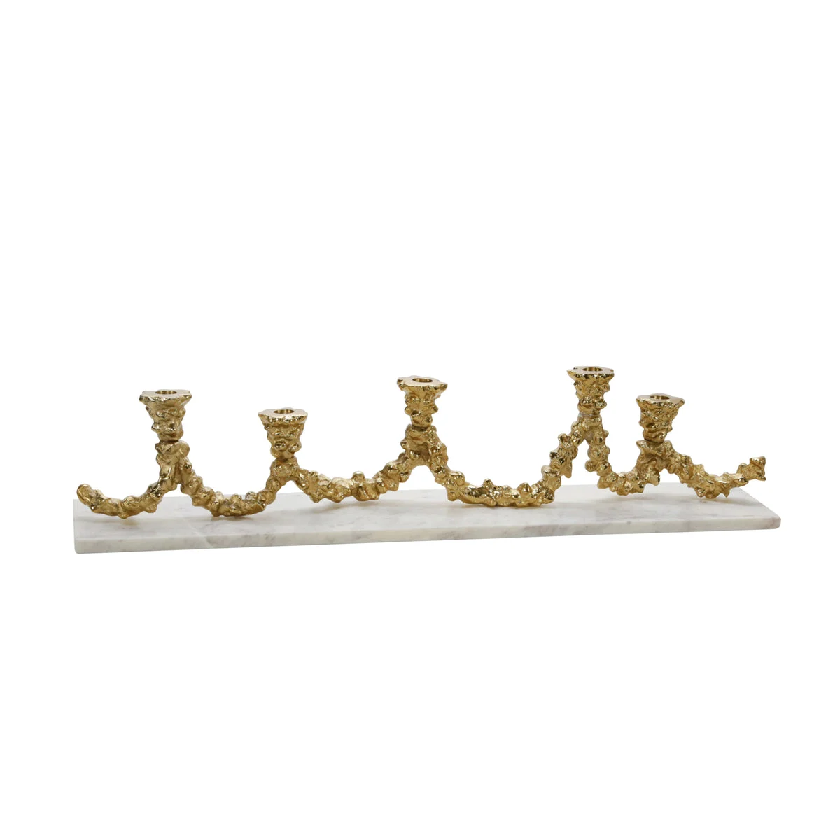 Sagebrook Home 15212 6" Metal Candelabra On Marble Base, White/Gold