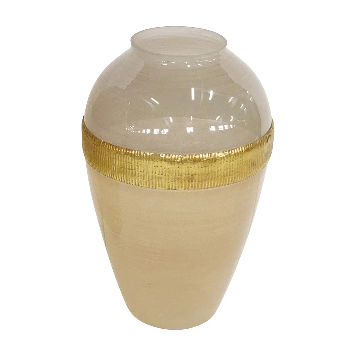 Sagebrook Home 15217 17" H Glass Ginger Vase with Brass Band, Beige
