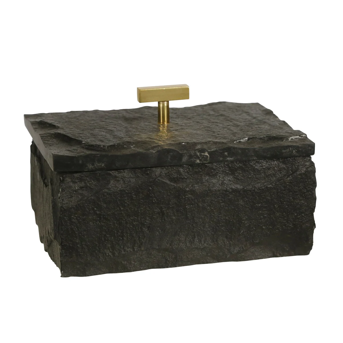 Sagebrook Home Marble 7X5 Slate Box W/ Metal Knob, Black