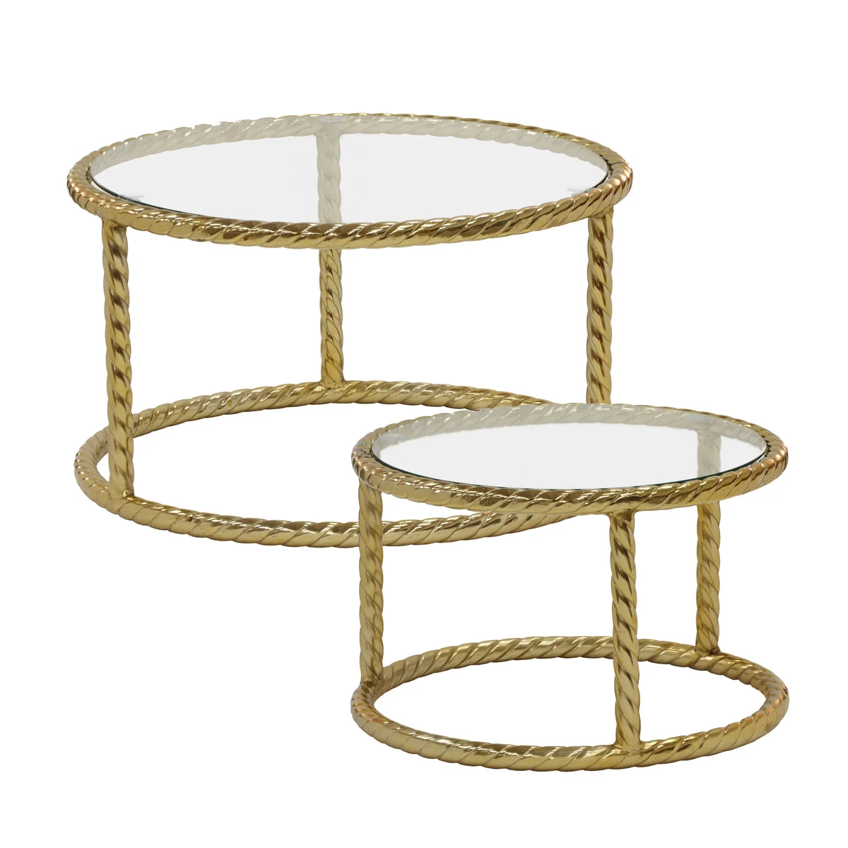 Sagebrook Home 15243 22"/28" Metal Rope Side Tables, Gold, Set of 2