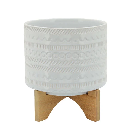 Sagebrook Home 15350-05 8" Tribal Planter with Wood Stand, White