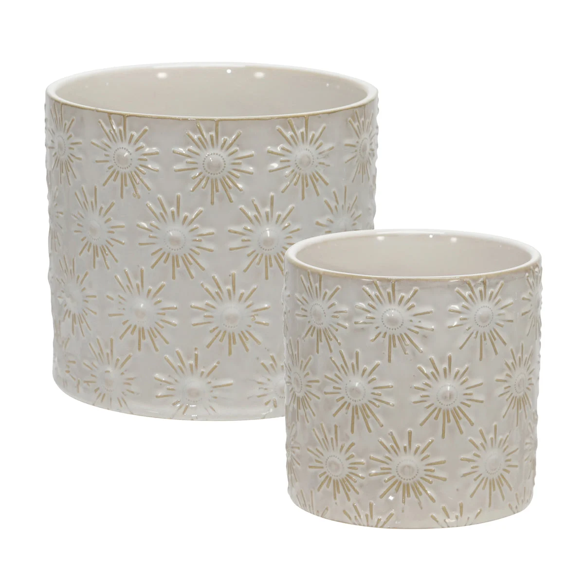 Sagebrook Home 15351-01 5"/7" Ceramic Sunburst Planter, Beige, Set of 2