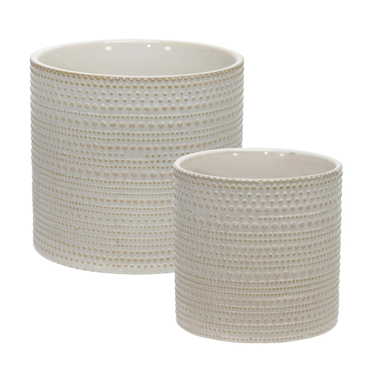 Sagebrook Home Set of 2 Ceramic 5/7" Dotted Planter, Beige