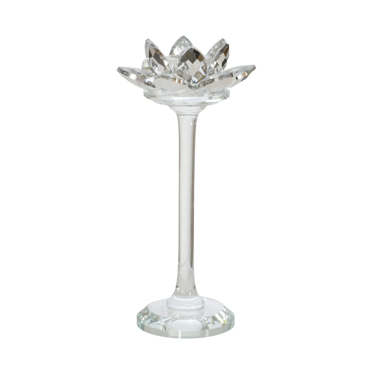 Sagebrook Home Glass 8" Lotus Candle Holder, Silver
