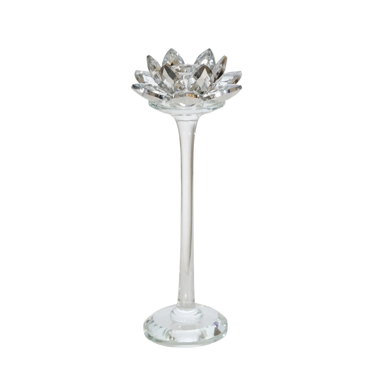 Sagebrook Home Glass 9" Lotus Candle Holder, Silver