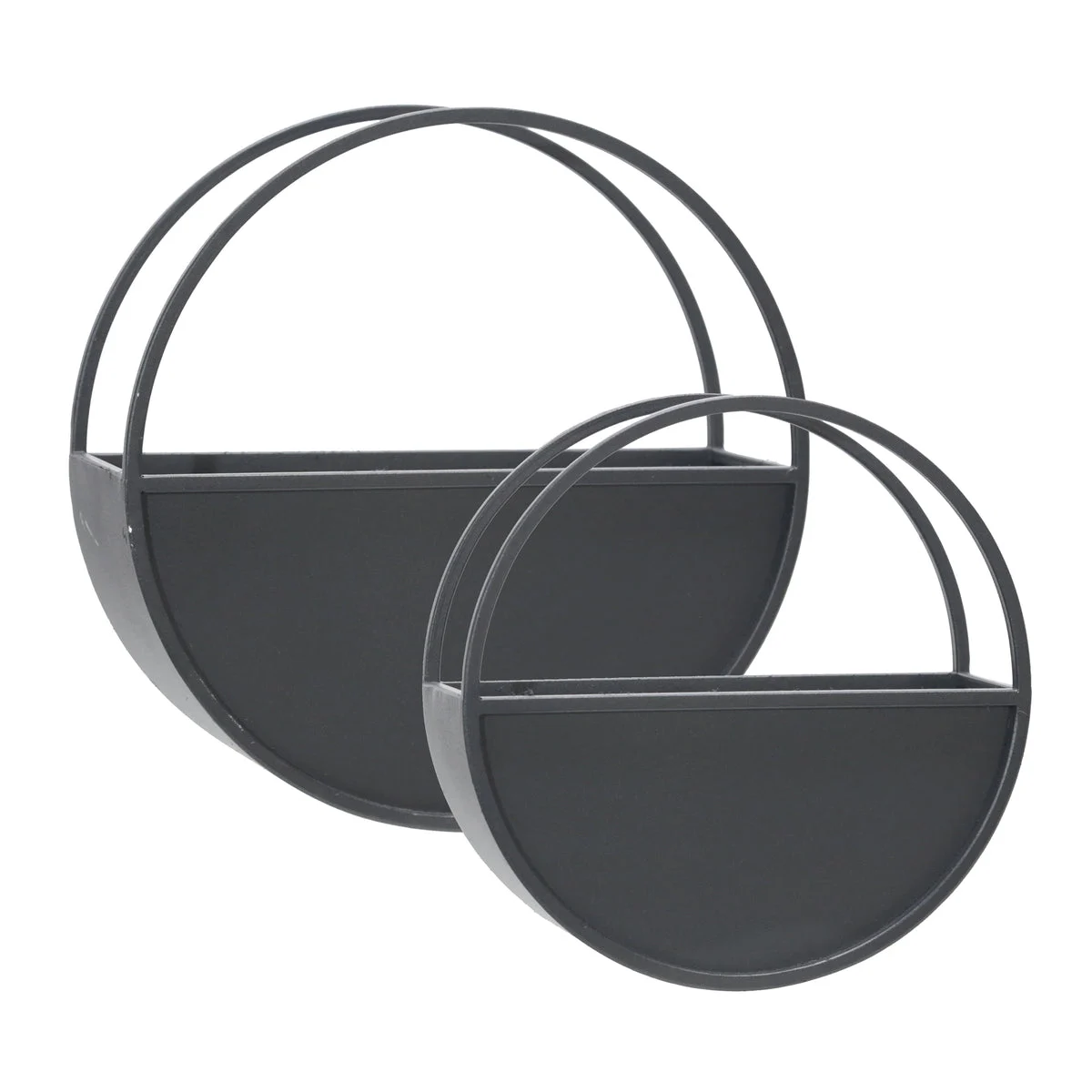 Sagebrook Home 15400 9" & 12" Metal Round Wall Planters, Black, Set of 2