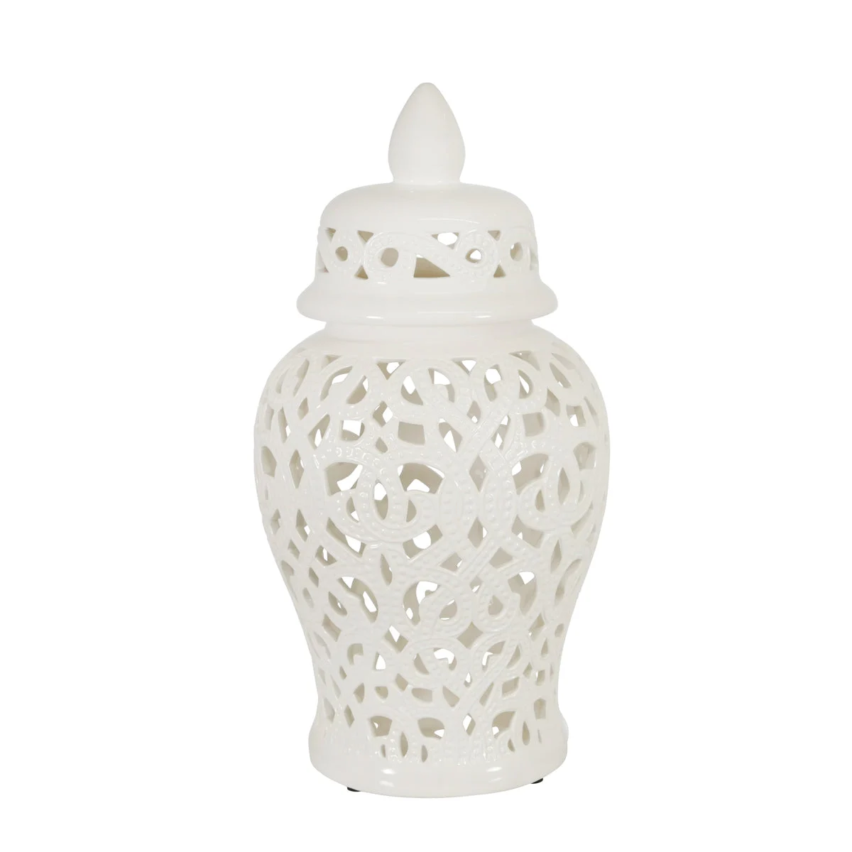 Sagebrook Home 15405 18" Ceramic Cut-Out Temple Jar, White
