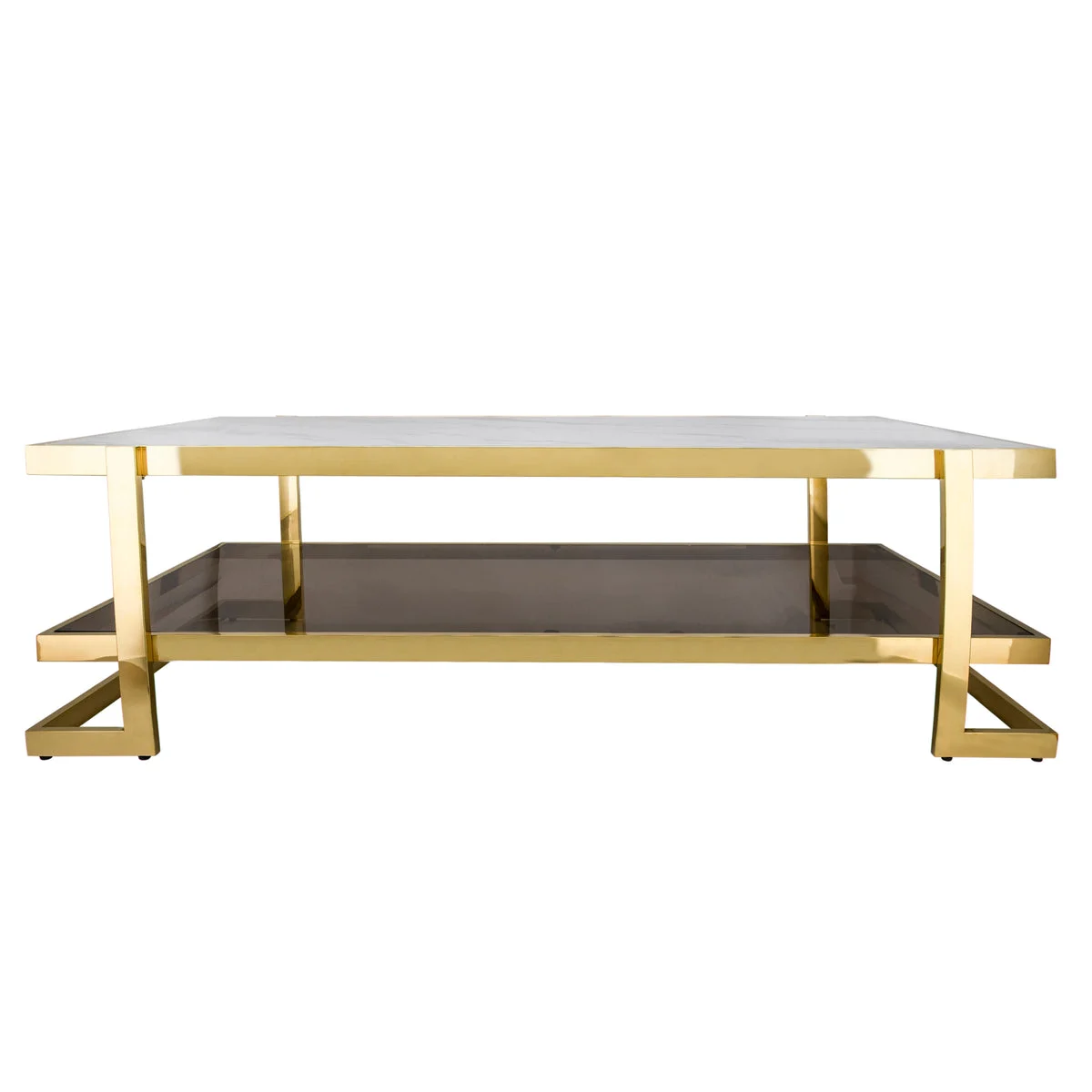 Sagebrook Home Metal/Marble Glass Coffee Table, Gold/White