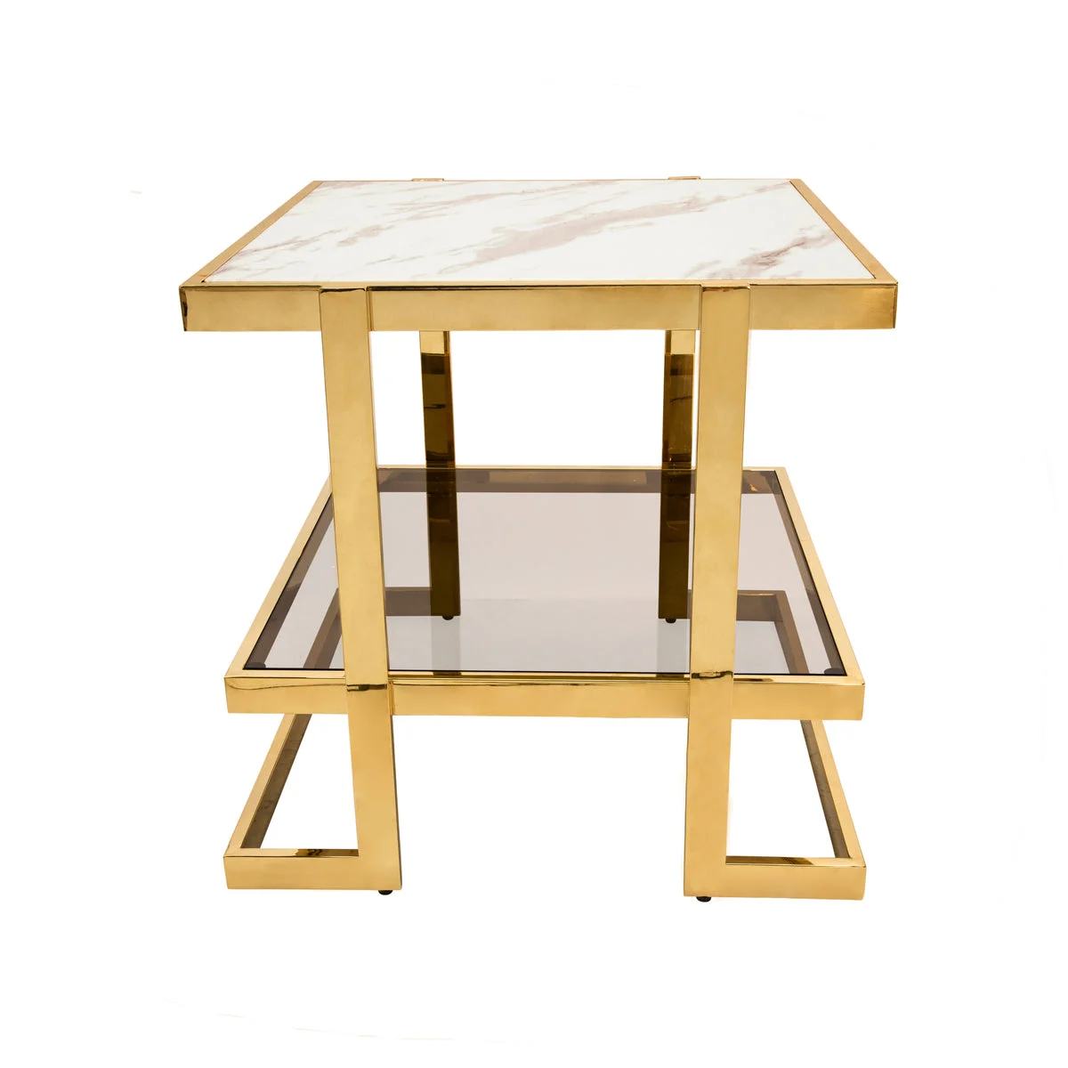 Sagebrook Home Metal/Marble Glass Side Table, Gold/White