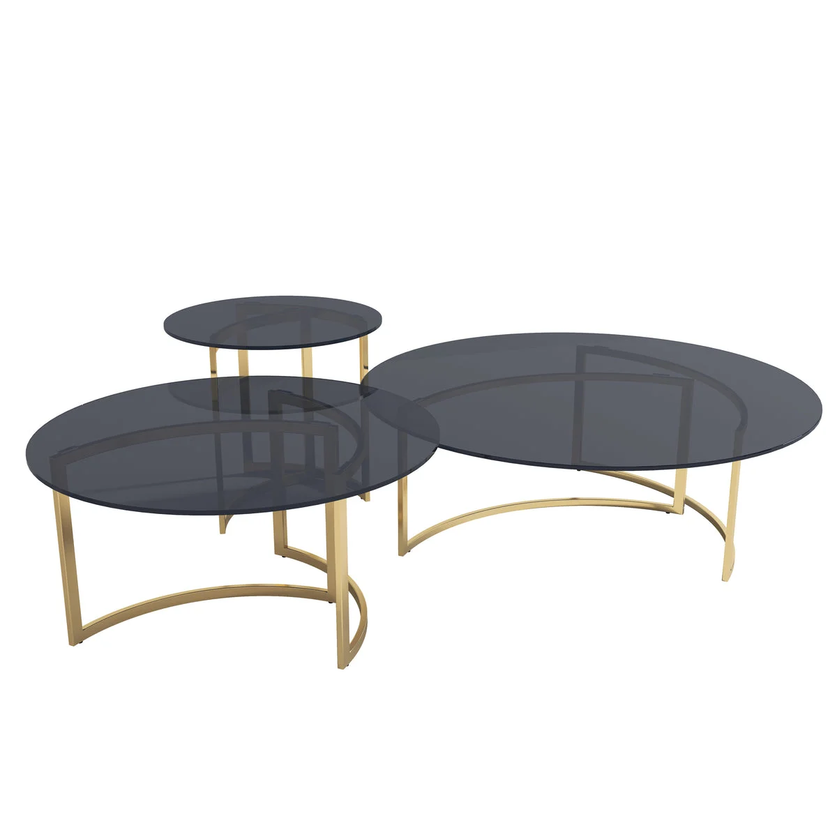 Sagebrook Home Set of 3 Metal Coffee And Side Tables, Gold/Smoke